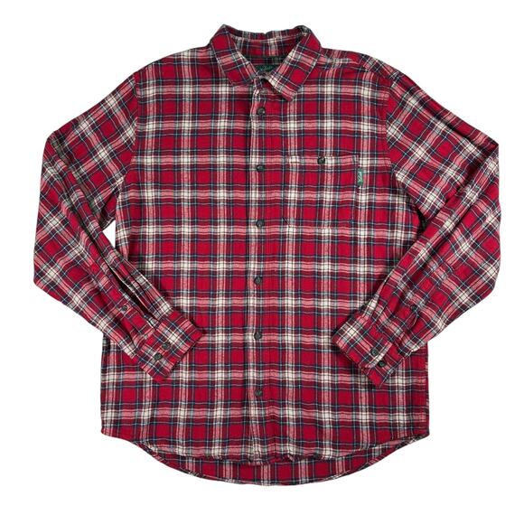 WOOLRICH Mens Large Red Plaid Flannel Button Down Shirt Long Sleeve VTG Y2K - Picture 1 of 12